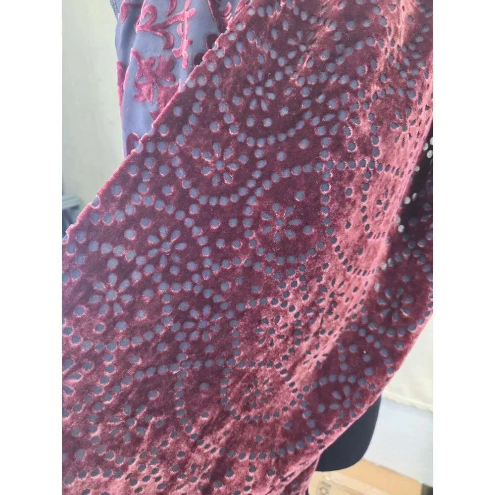 V Fraas Velvet Burnout Scarf Burgundy Black Floral Geometric Wrap Evening Shawl